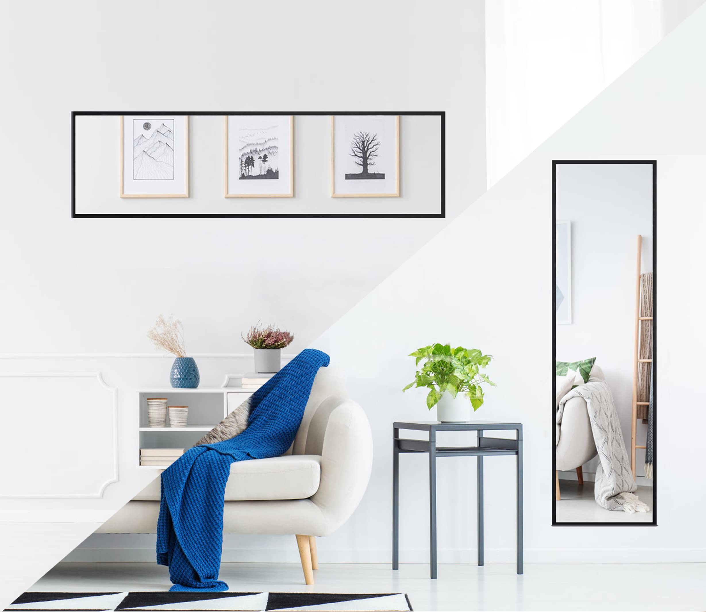 Schwarz Spiegel Ganzkörperspiegel 40x160cm Standspiegel Wandspiege Groß Metallrahmen HD Garderobenspiegel Rechteckiger für Ankleidezimmer Schlafzimmer Wohnzimmer