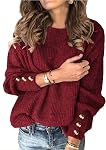 LEIYEE Sweaters for Women Fall Casual Pullover Crew Neck Dolman Batwing Long Sleeve Knit Tops Shirts with Buttons
