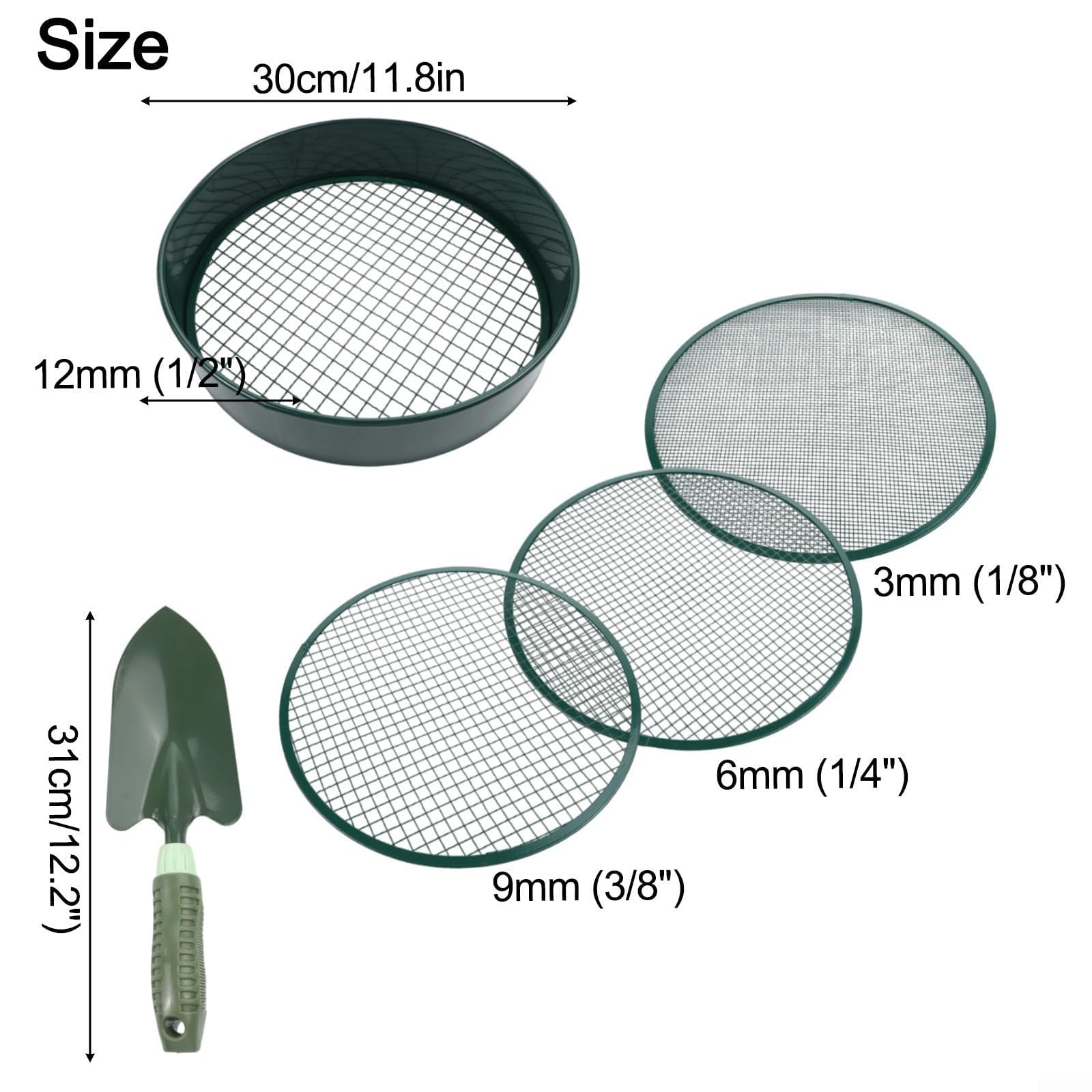 Per setaccio del suolo in acciaio inox pala da giardinaggio schermo orticolo con 4 maglie di dimensioni 3 mm 6 mm 9 mm 12 mm per il filtraggio dei detriti del terreno (telaio dello schermo)