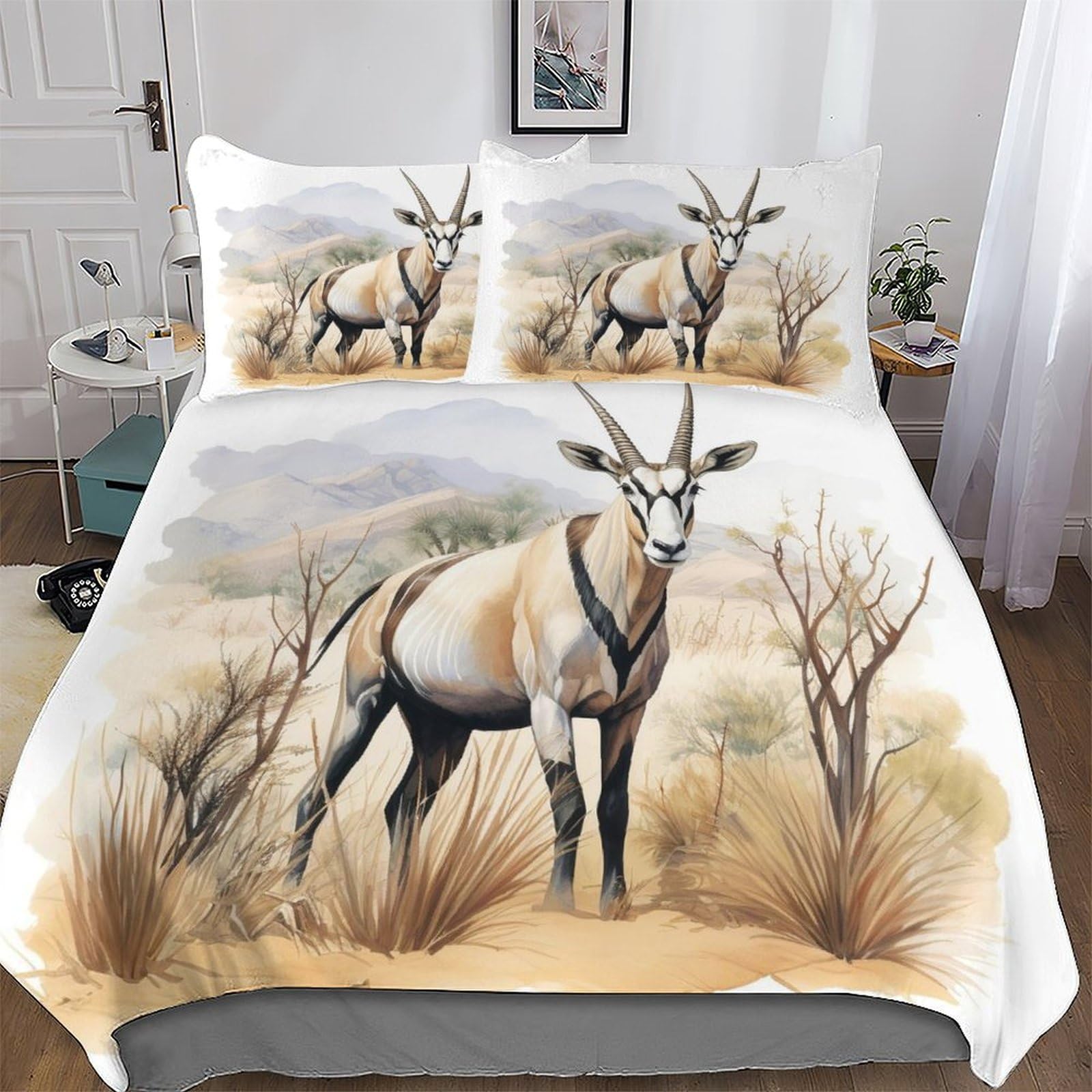 Parure de lit antilope double avec housse de couette 200x200cm et taies d'oreiller en microfibre 3D