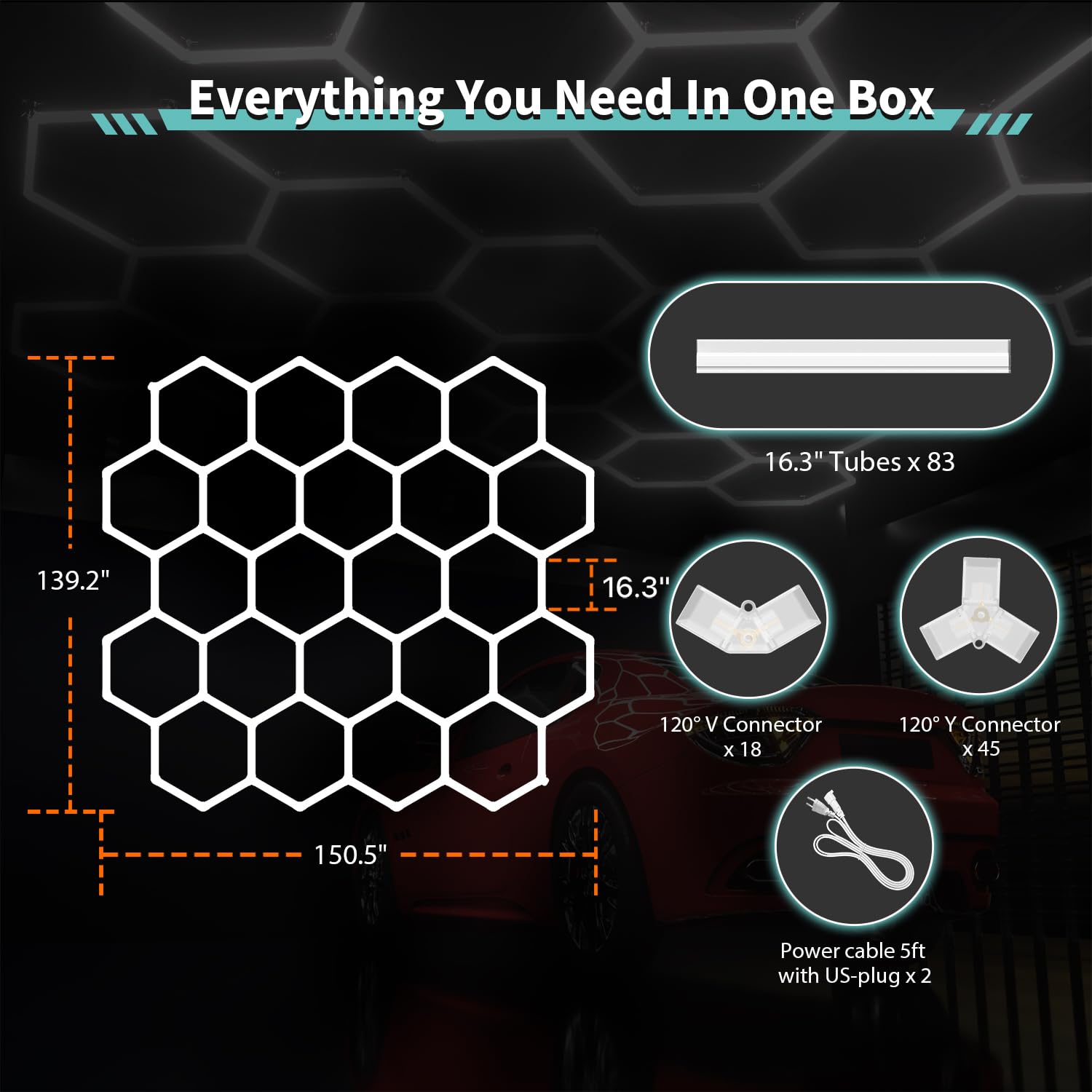Litezone Hexagon Garage Lights: 581W 83 Pack 22 Grids LED Garage