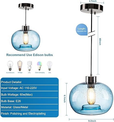 Miniatura 2 de Luces colgantes para isla de cocina, accesorios de iluminación de vidrio soplado a mano, lámpara colgante de techo moderna de granja, vestíbulo,