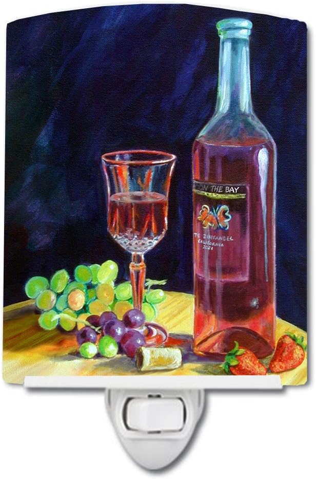 Caroline's Treasures 7185CNL Red Wine Bottle and Glass Ceramic Night Light Compact, UL-Certified, Ideal for Bedroom, Bathroom, Nursery, Hallway, Kitchen, 6x4x3, Multicolor