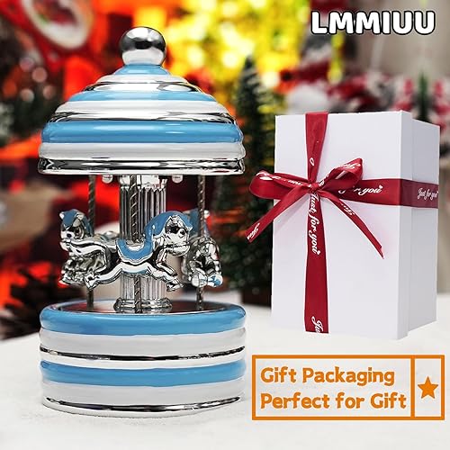 Miniatura 2 de Caja de música de carrusel envuelta para regalo, carrusel musical de cerámica con luces que cambian de color, cajas de música para niñas, niños,