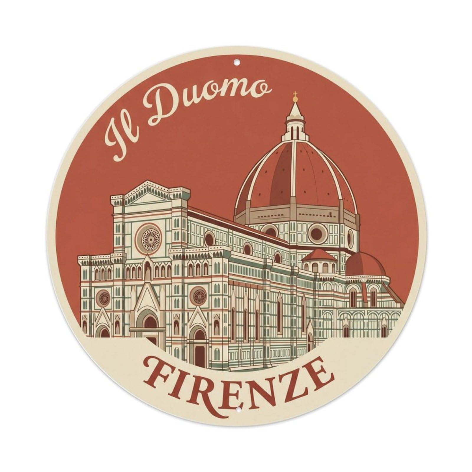 Vintage Travel Florence Duomo Renaissance Metal Tin Sign Plaque Wall Decor for Cafe, Club Bar, Office, Home Garden Round Metal Poster 8x8Inch