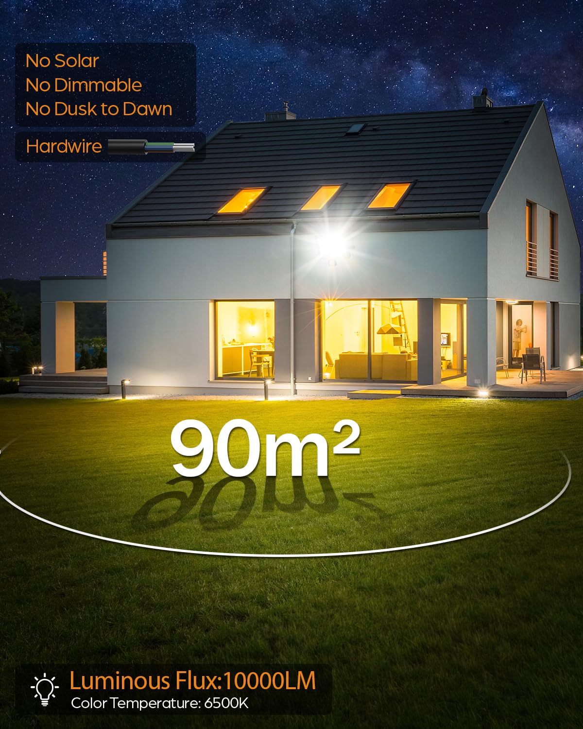 100W 10000LM Foco LED Exterior con Sensor Movimiento 2 Piezas, 6500K Blanco Frío Impermeable IP67 Foco Exterior con Sensor de Movimiento para Patio, Jardín