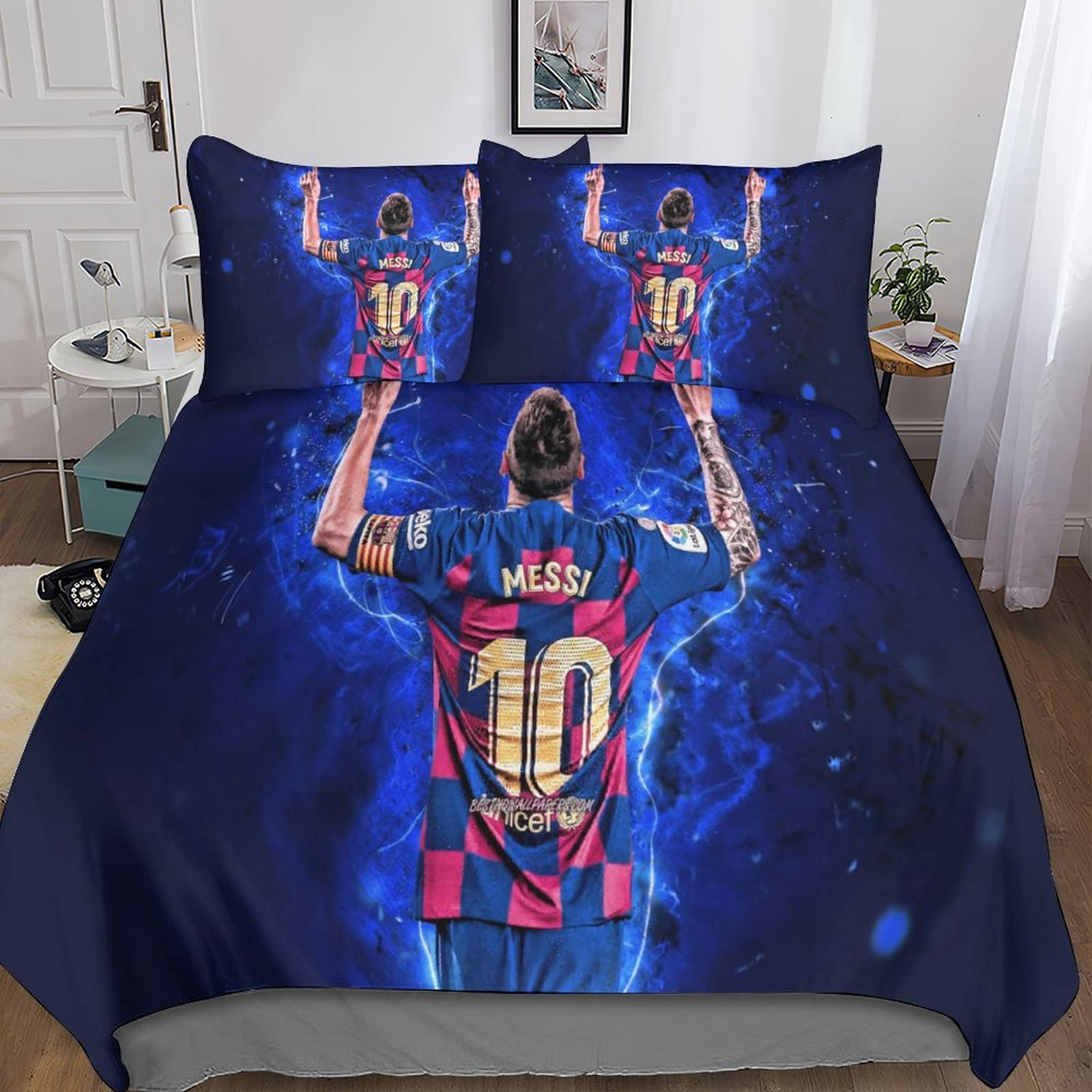 Housse De Couette Messi Microfibre – Taie D'oreiller Incluse, Fermeture éclair, Imprimé 3D, Plusieurs Tailles