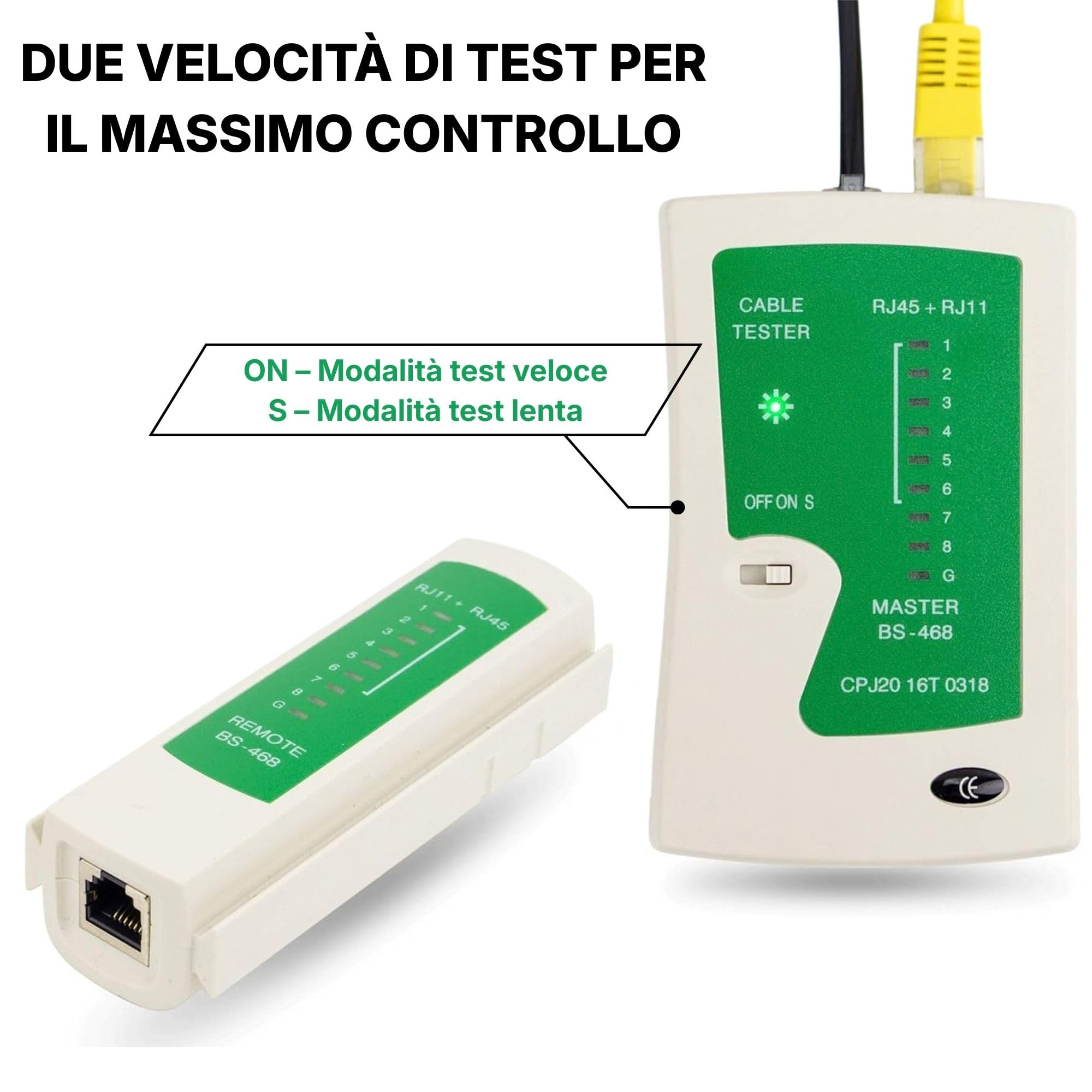 Incutex Tester Cavi di Rete, Ethernet LAN RJ45 RJ11 CAT5 CAT5e CAT6a Linea Tester Professionale, Rilevatore Cavi Wire Tracker, bianco-verde