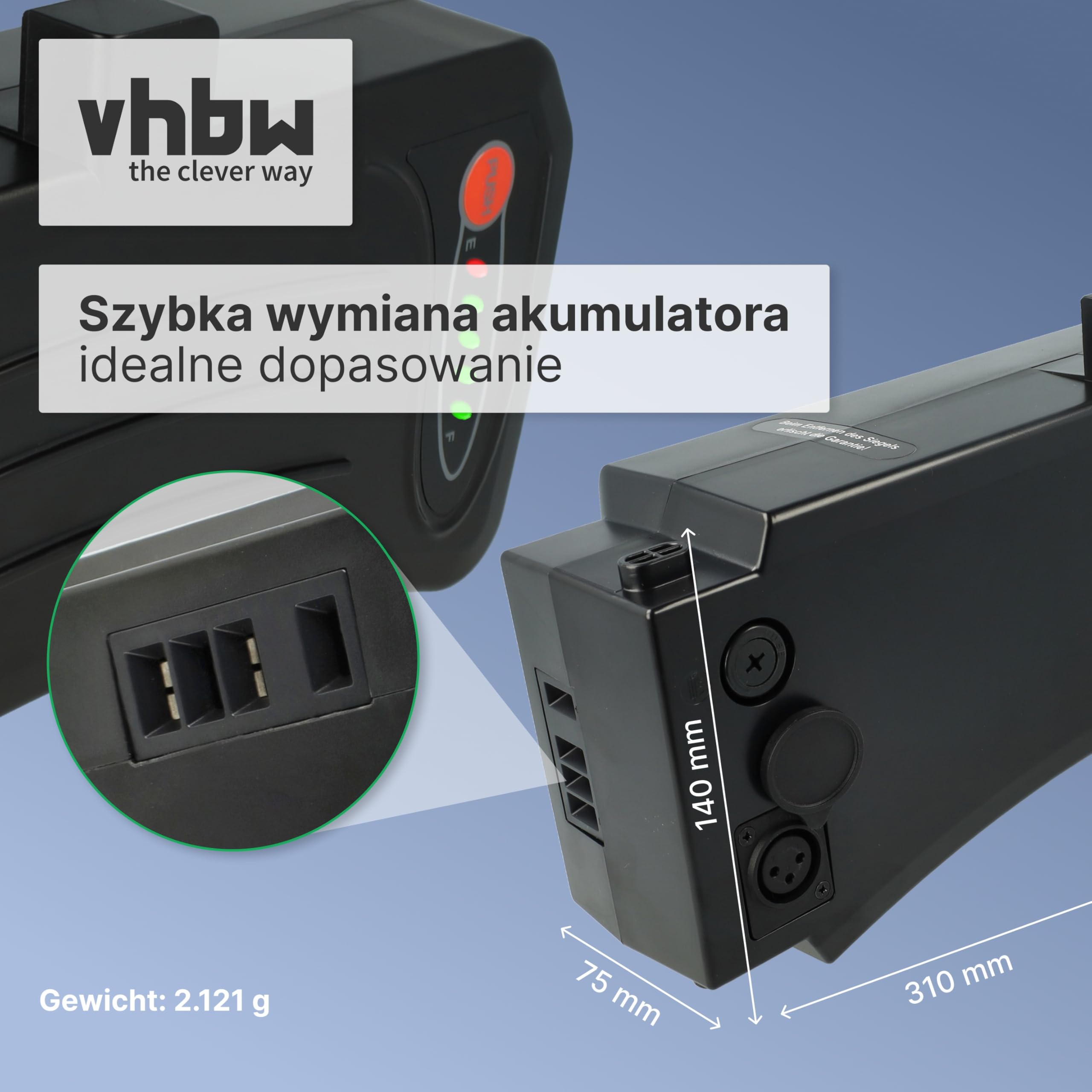 vhbw Akumulator Zastępczy dla Samsung 10ICR19/65-4, SDI-3610C, SDI-3611C, SDI-3612B do E-Bike (10,4 Ah, 36 V, Li-Ion) - Czarny