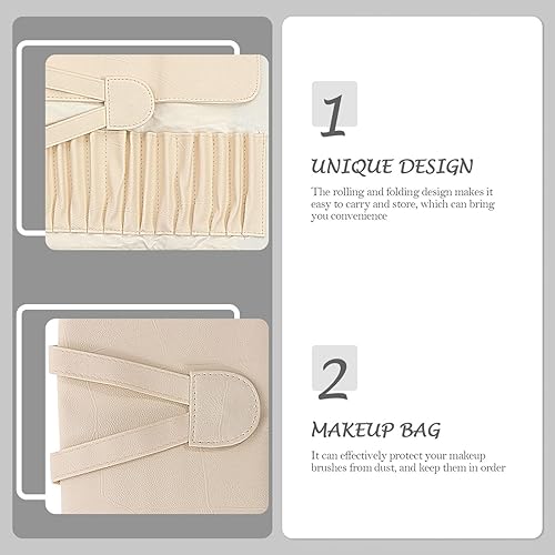 Miniatura 2 de minkissy 2pcsrolling Woman- Almacenamiento PU Llevar Maquillaje Mujeres Organizador Uso Multi Plegable Beige Conveniente Bolsa Multifuncional