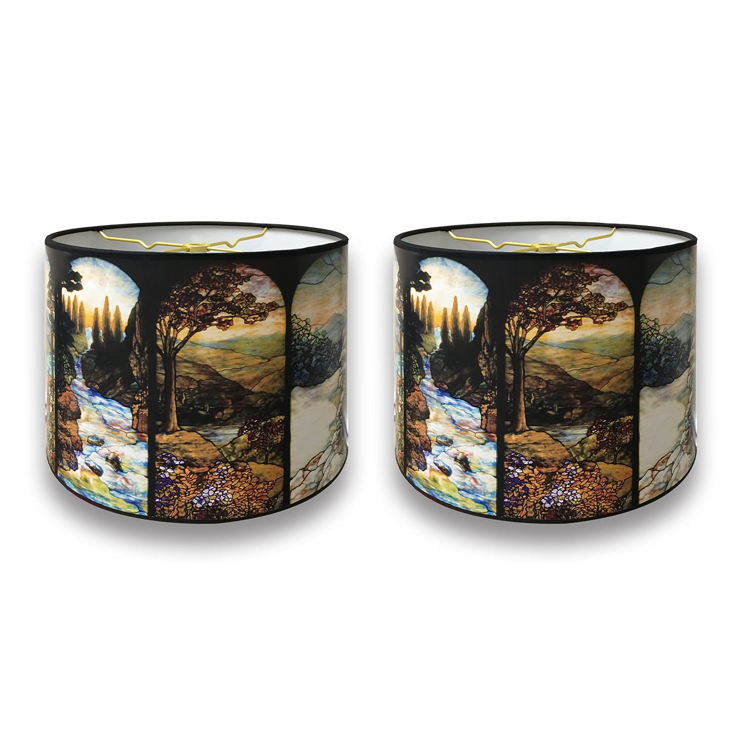 Royal Designs, Inc. Trendy Decorative Handmade Lamp Shade, Made in USA, 14in, HBC-8032-14-2, Four Seasons Design - 2 Pk