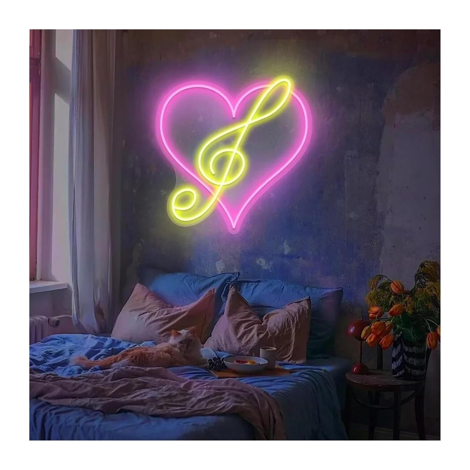 Decorazione luminosa al neon a forma di cuore con musica per insegne luminosità regolabile nota 35 cm x(A)