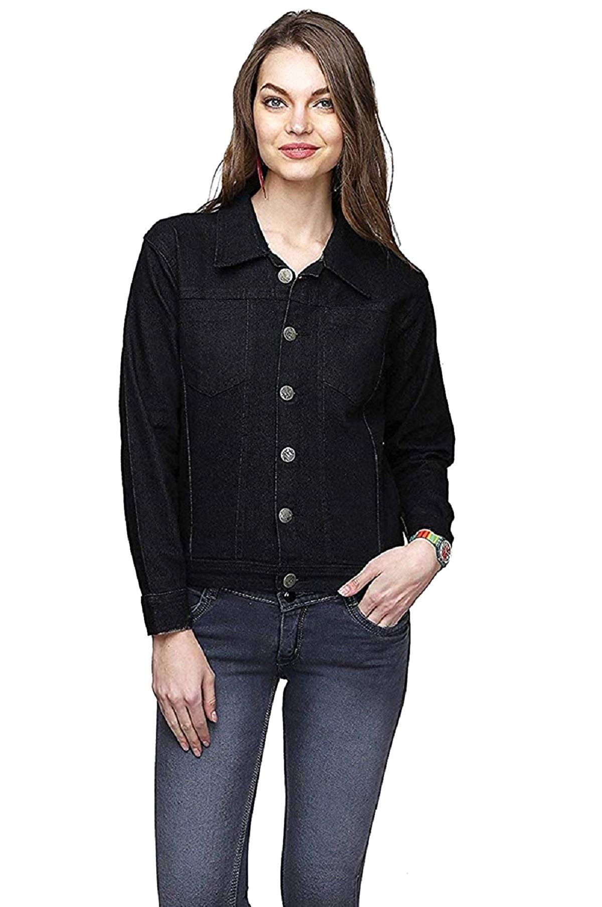 KANZUL -FASHION PASSIONWomen's Cotton Denim Jacket (Black, Large)