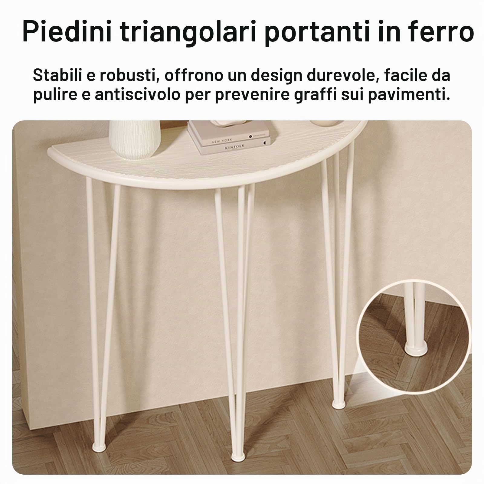 SEIFE Tavolo consolle a mezzaluna, tavolo decorativo semicircolare per divano, tavolino stretto per soggiorno, per corridoio, ingresso(Black,60CM/23.6in)