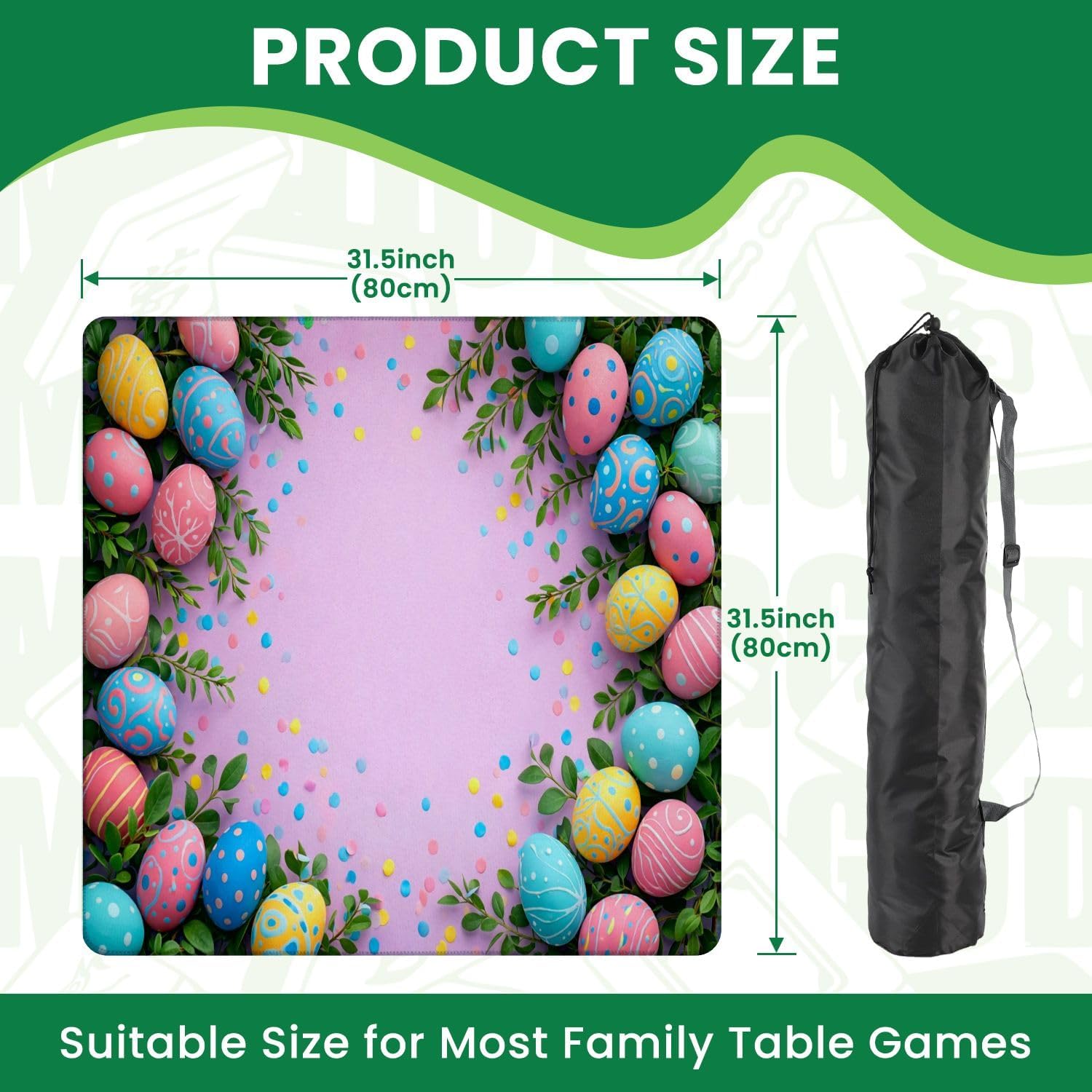 Mahjong Mat for Table Decorated Easter Eggs Frame Pastel Colors Pink 31.5"x31.5" Non-Slip Noise Reduction American Mahjong Table Cloth for Poker Card Dominoes Tile Games Easter Gifts