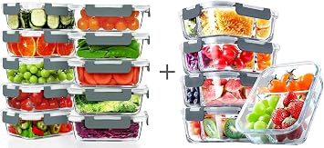 VERONES 10Pack 22OZ Glass Meal Prep Containers and 5Pack Glass 3 Compartment Containers Set, Food Storage Containers with Lids,BPA-Free, for Microwave, Oven, Freezer & Dishwasher Friendly