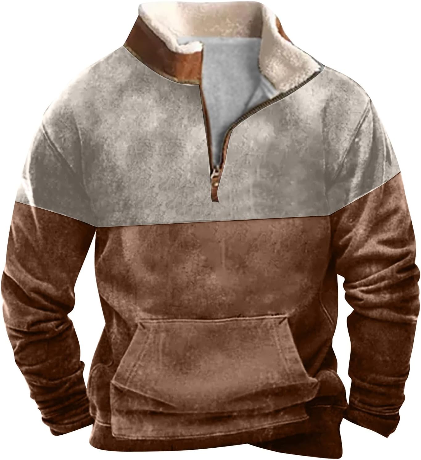 GenericMen's Aztec Western Jacket Cowboy Print Sweatshirt Winter Warm Pullover 1/4 Zip Stand Collar Plus Size Fall Outwear