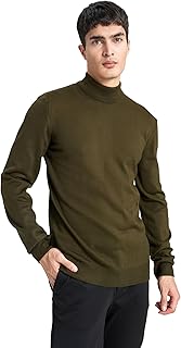 بلوفر بيسيك بقصة ضيقة سليم فت ونصف رقبة مرتفعة وأكمام طويلة للرجال من ديفاكتو