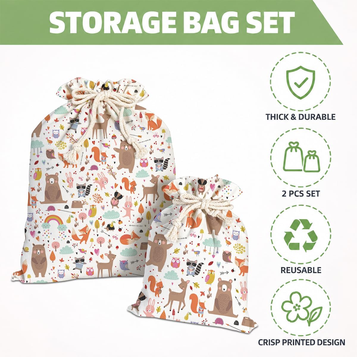 ERJHFGHU 2 Pcs Drawstring Gift Bags, Whimsical Animal Reusable Storage Bags image 2