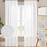 Vista 39 de Cortinas de lino semitransparentes con textura de cocina, 36 pulgadas de largo, cortinas pequeñas con bolsillo para barra, cortinas para cafetería