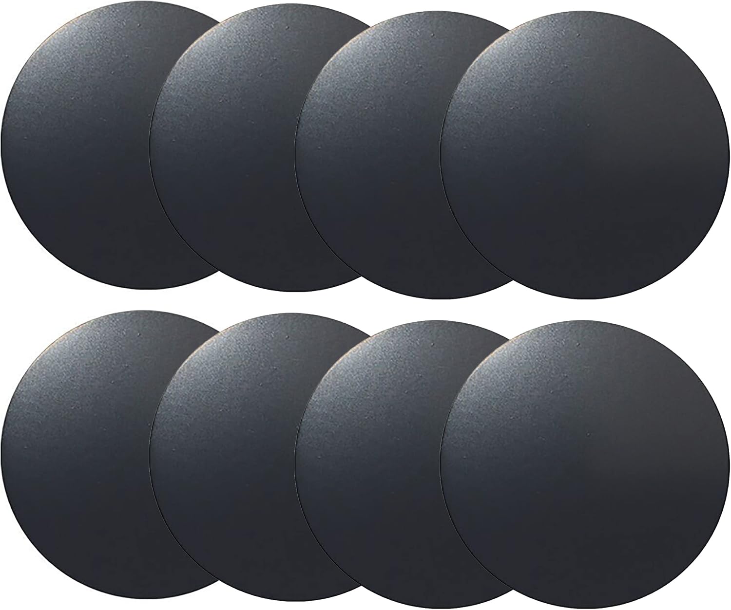 Replacement Metal Plates Set for Magnetic Car Phone Holders, Wall & Air Vent Mounts, Cases, Magnets. Kit of 8 Black Round Iron Discs Without Holes. 3M Adhesive Backing. Matte Steel Sheets 8 Pack