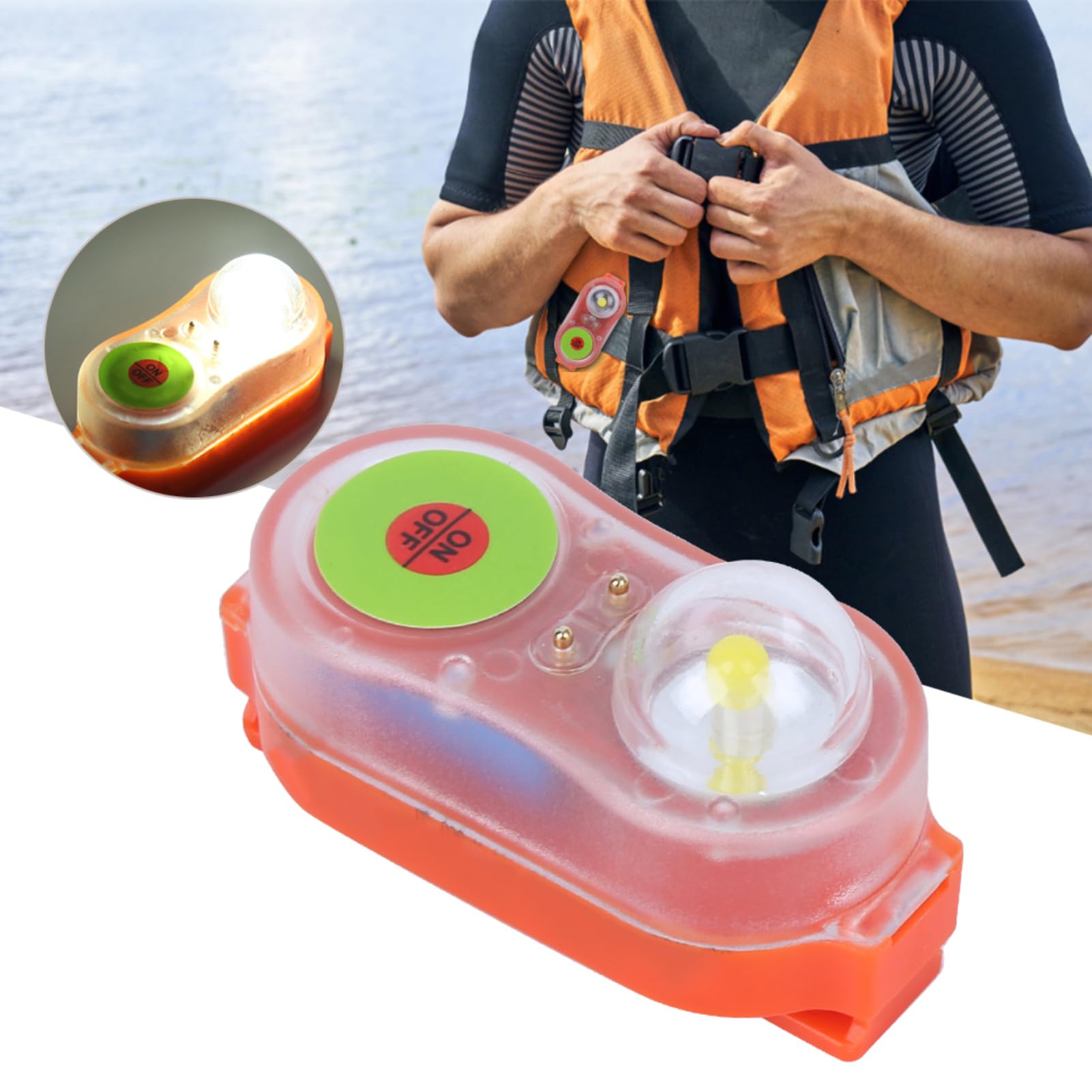 Schwimmwesten-Lichtlampe, Schwimmwesten-Blitzlicht für Überbord-Überlebensweste, LED-Meerwasser-Selbstbeleuchtung, Lebensrettende Taschenlampe, Auffällige Attract-Lichtlampe(Orange)