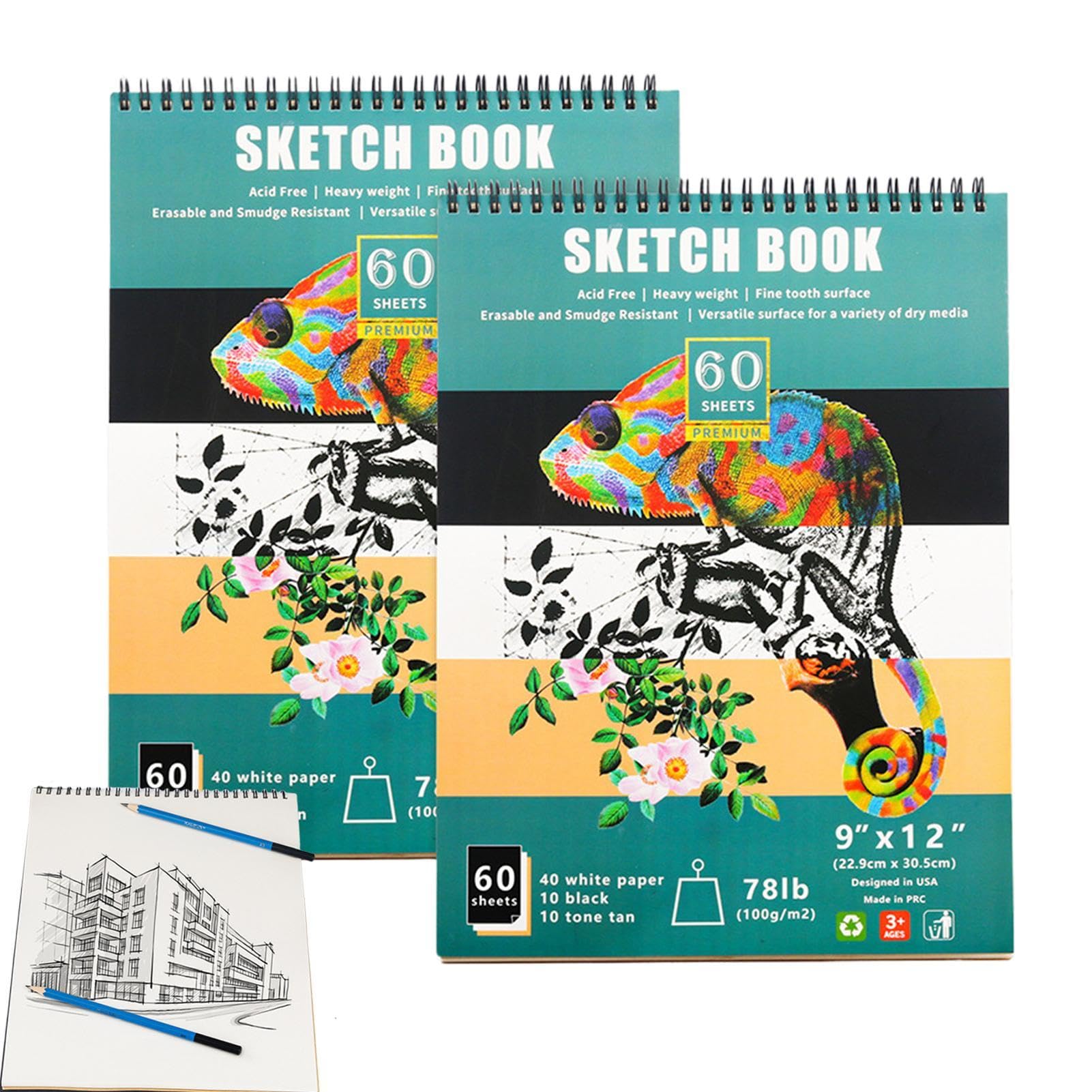 Painting Sketch Pad, Drawing Sketchbook, Sturdy Top Spiral Binding, Portable Drawing Book with Premium Blank Pages for Creative Sketching, and Painting, 12 x 9 Inches