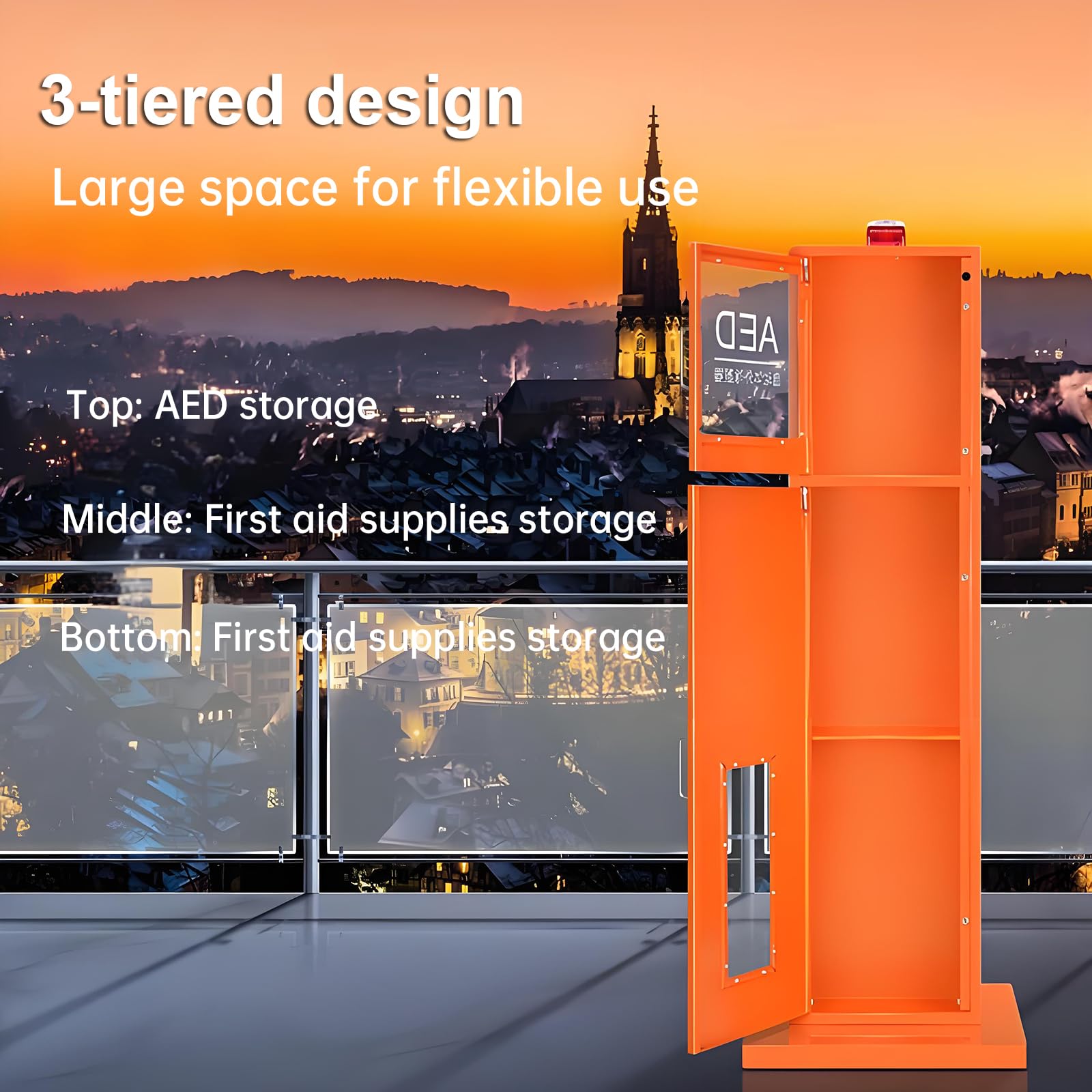 Gabinete Vertical para DEA,compartimentoalmacenamiento Integrado con Partición 3capas,Alarma Automática Al Abrir Puerta,Control Doble Interruptor,Compatible con CualquiermodeloDEA,accesorápido