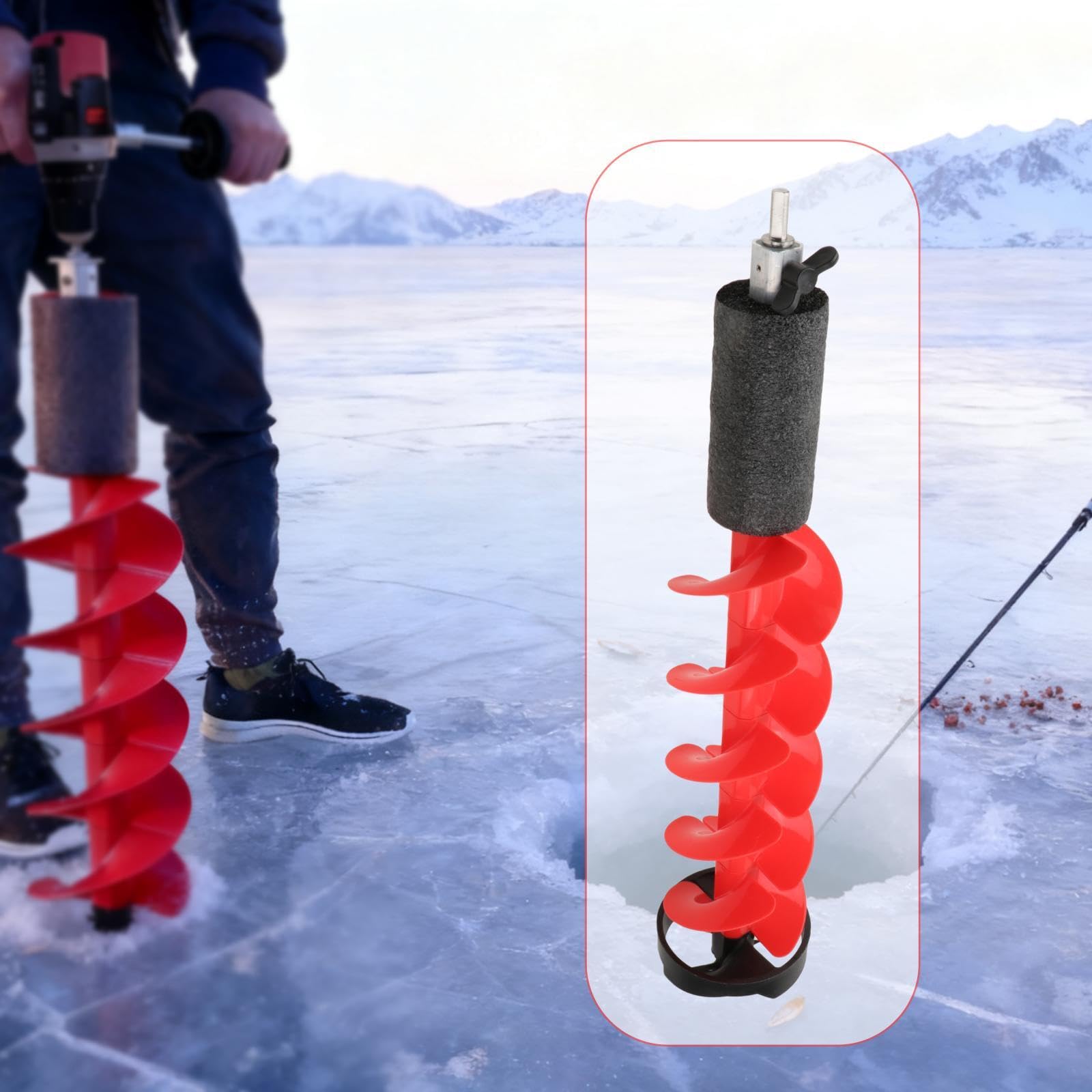 Generic Trapano per Ghiaccio, Trapano per Ghiaccio Portatile E in Metallo Da 15 Cm, Ideale per La Pesca E per Le Attività Invernali, 75cm