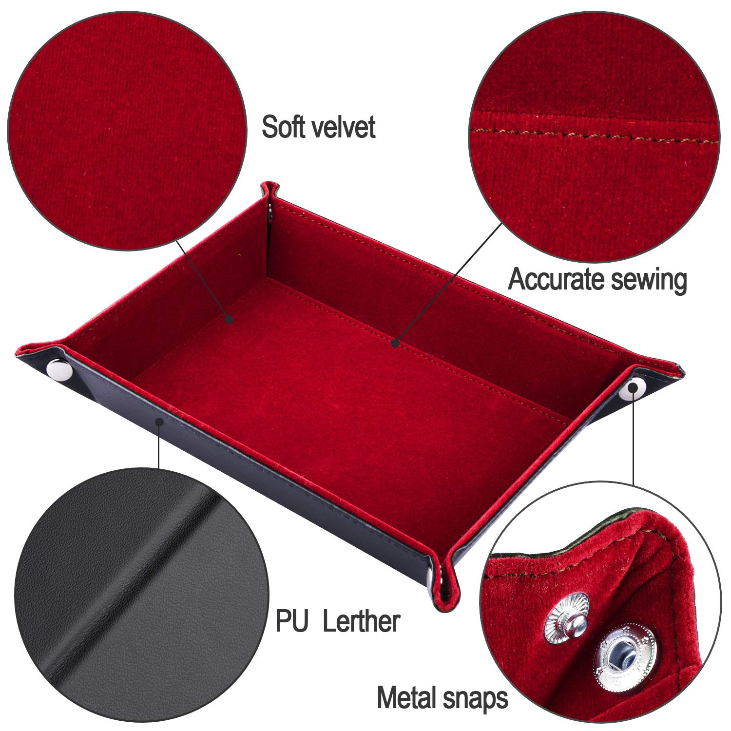 SIQUK Bandeja de cubo plegable de doble cara, rectangular, piel sintética y soporte para dados de terciopelo burdeos