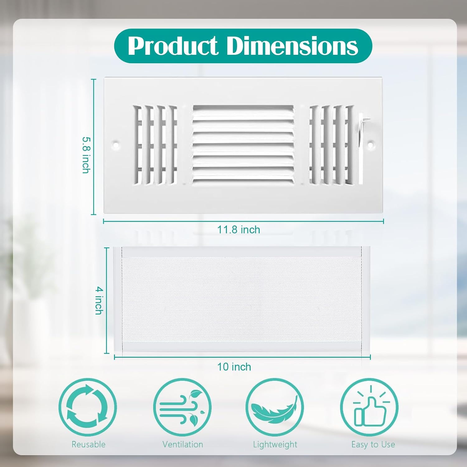 8 Set 10 x 4 Inch Air Ceiling Vent Covers 3 Way with Magnetic Floor Vent Mesh Covers Sidewall Wall Ceiling Register 3 Way Vents Air Conditioner Ac Vent Cover for Home Bathroom Office Toilet