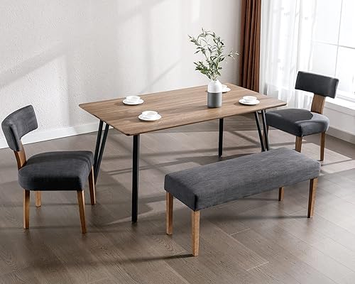 Miniatura 4 de LIVINOVA - Juego de 2 asientos de banco de comedor tapizados de granja, banco de entrada de lino de 45 pulgadas con patas de madera natural, banco