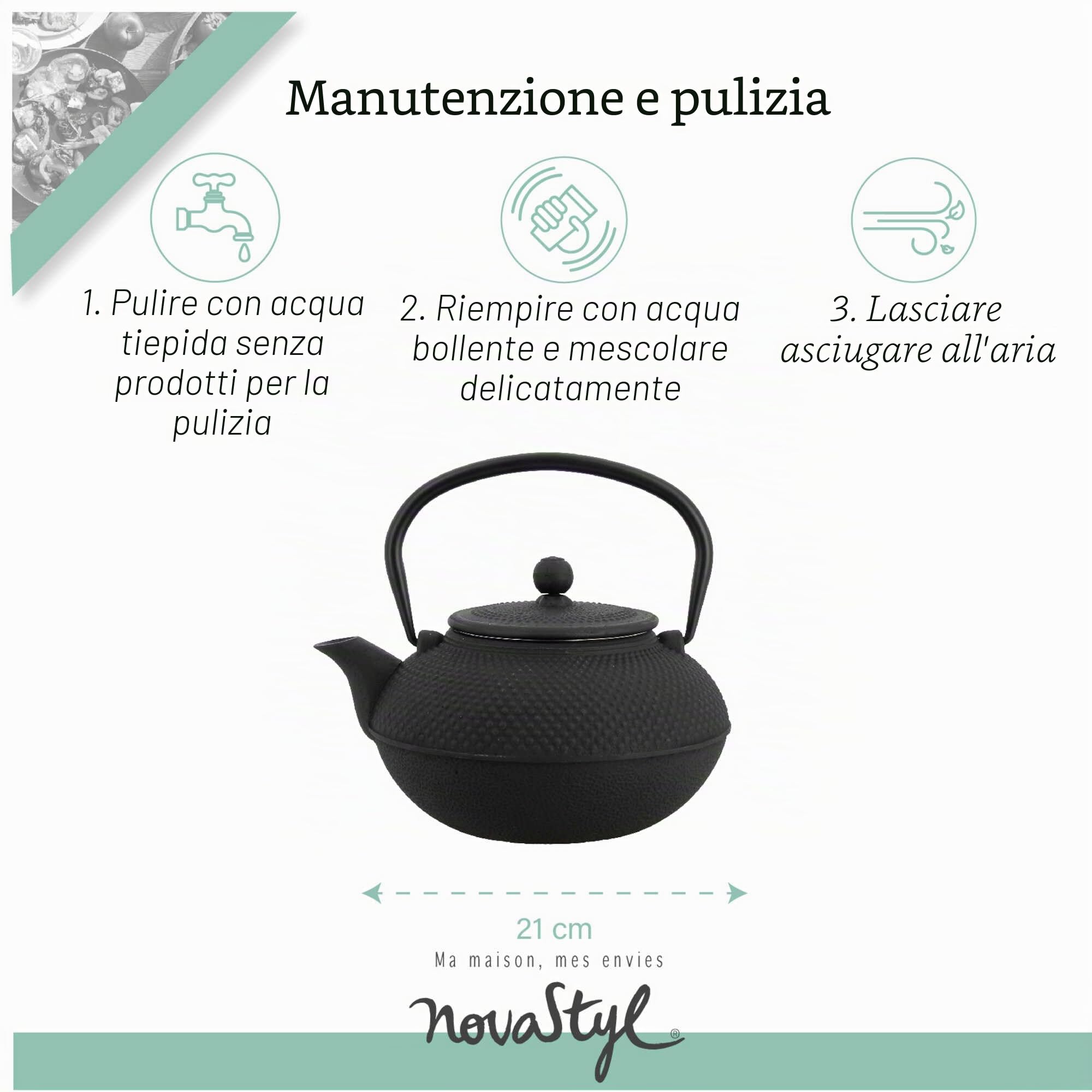 MENASTYL 7321422 TheKitchenette-Teiera in ghisa Nera, 1,5 l, Ø 18 x 17 x 11 cm, Nero