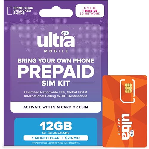 $29/mo. Ultra Mobile Prepaid Phone Plan with Unlimited Talk, Text, & 12GB of 5G • 4G LTE Data for 1 Month (3-in-1 SIM Card Kit)