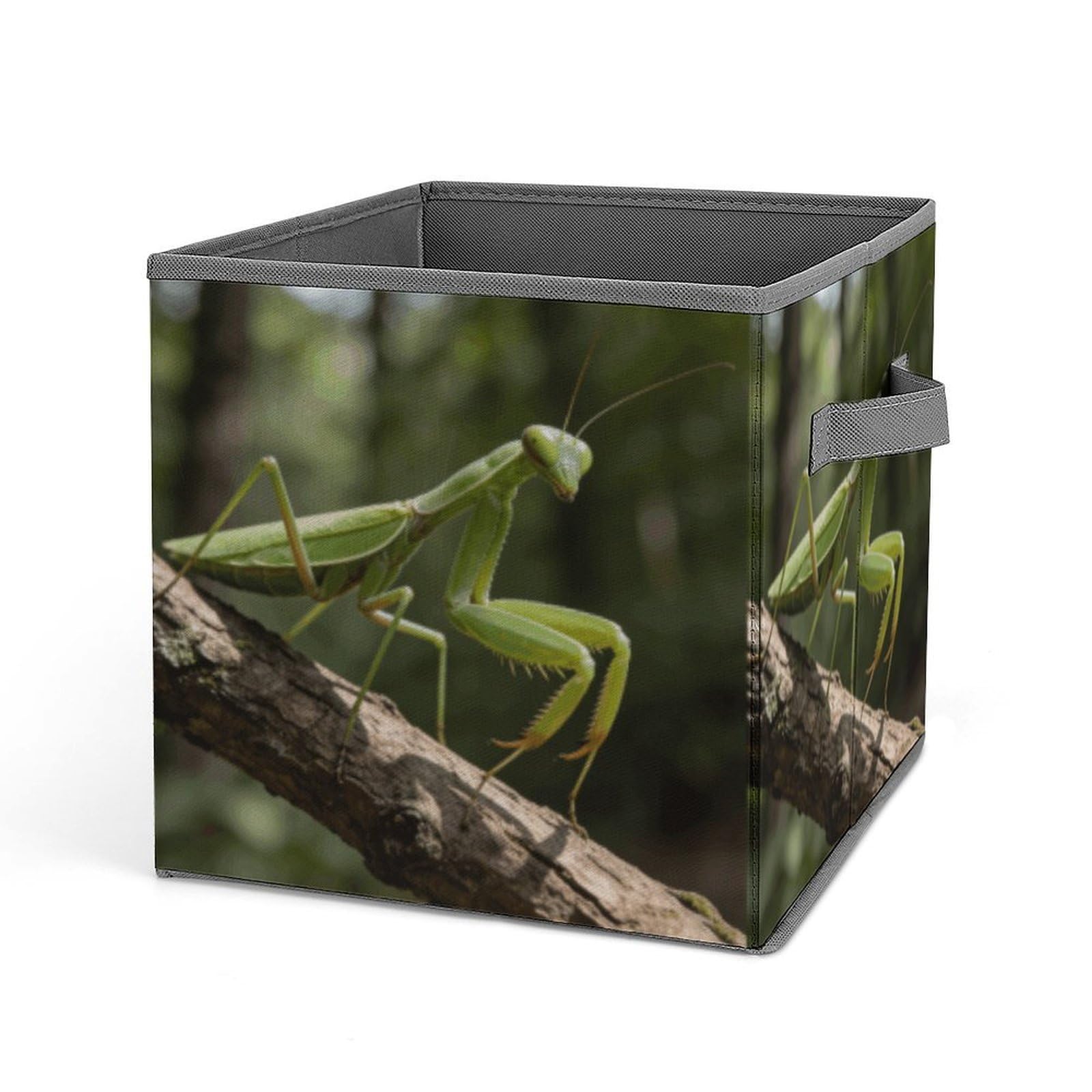 Green Blades between The Branches Storage Baskets Collapsible, Exquisite Pattern Cube Box, Canvas Fabric Storage Bins with Handles, Clothe Organizer Box for Home Decorative Office Bedroom
