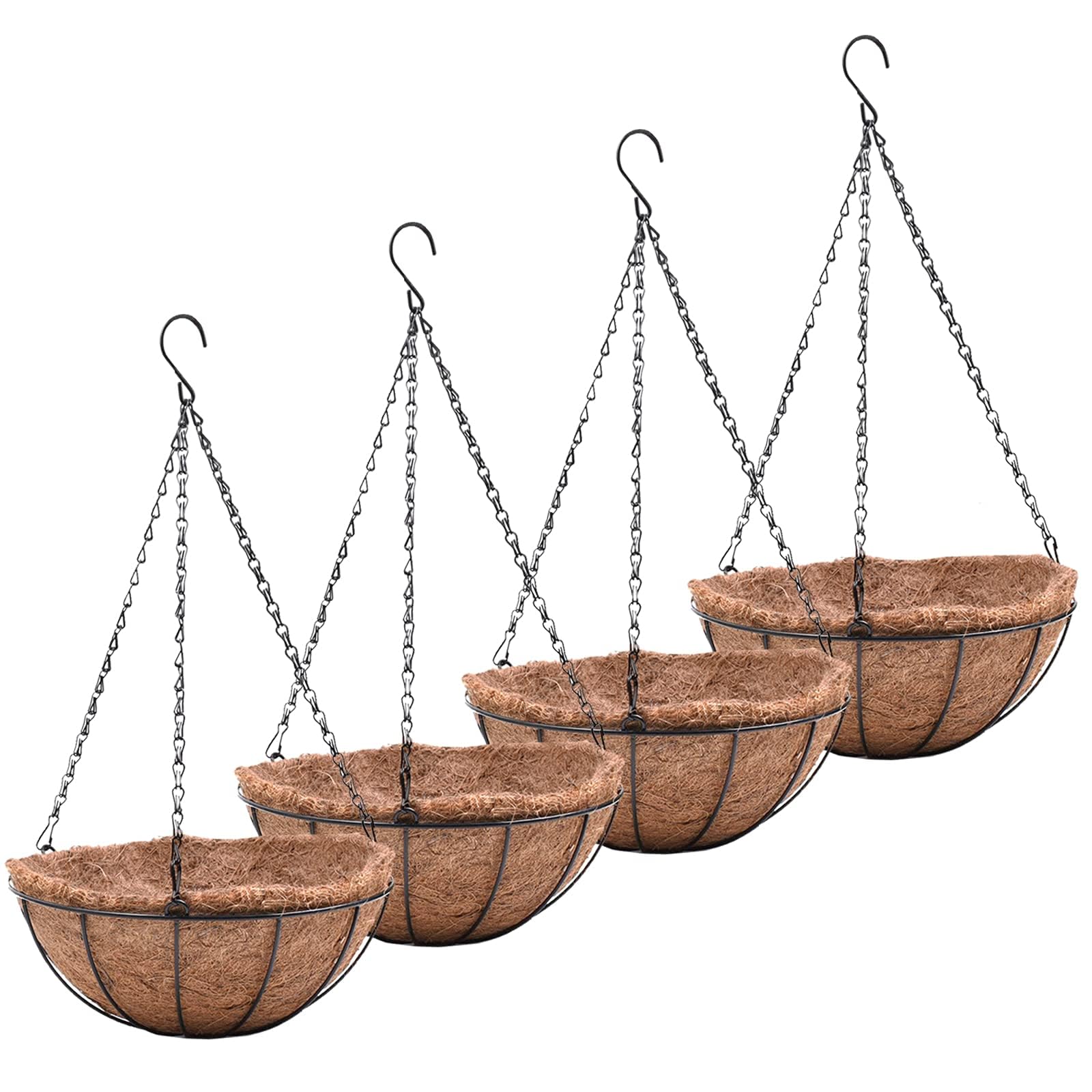 EIMQUVW 4 Pack Metal Hanging Basket with Coco Coir Liner
