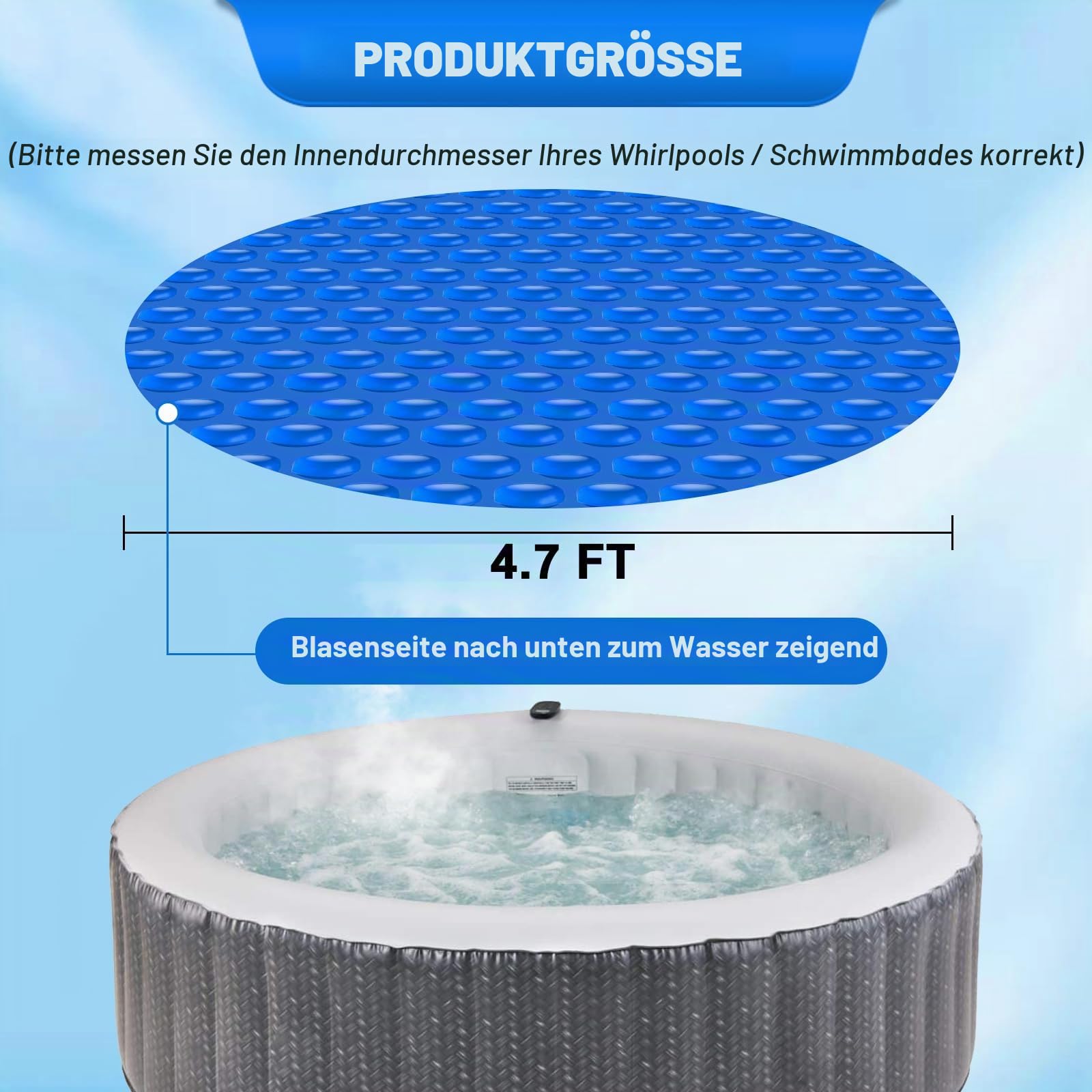 Hot Tub Spa Solar-Luftpolster-Abdeckung für runden aufblasbaren Whirlpool, Spa, Pool, Wärmedämmung, schwimmende Luftpolsterfolie (1,2 m)