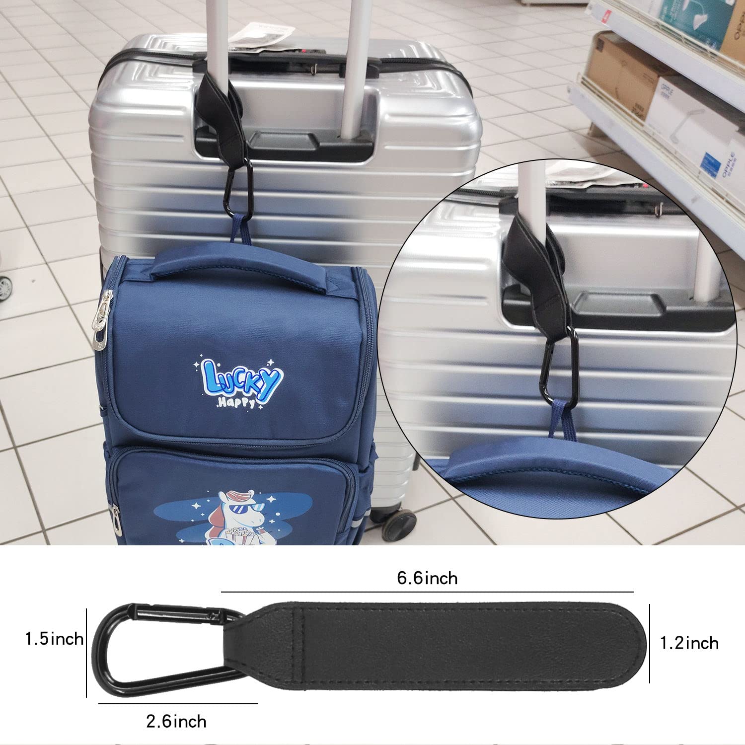 Ganci Passeggino Universali, LYHURK Ganci Borsa Passeggino Ganci Borse Moschettoni, Adatto Per Viaggiare, Uscire, Usare Il Passeggino - 2 Pezzi (Nero)