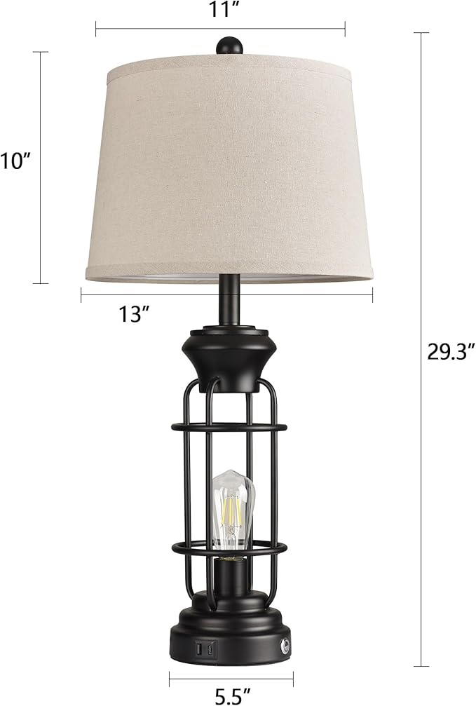 Lámpara de Mesa Reaketon con USB, 28", Negro, 2 Piezas miniatura 7