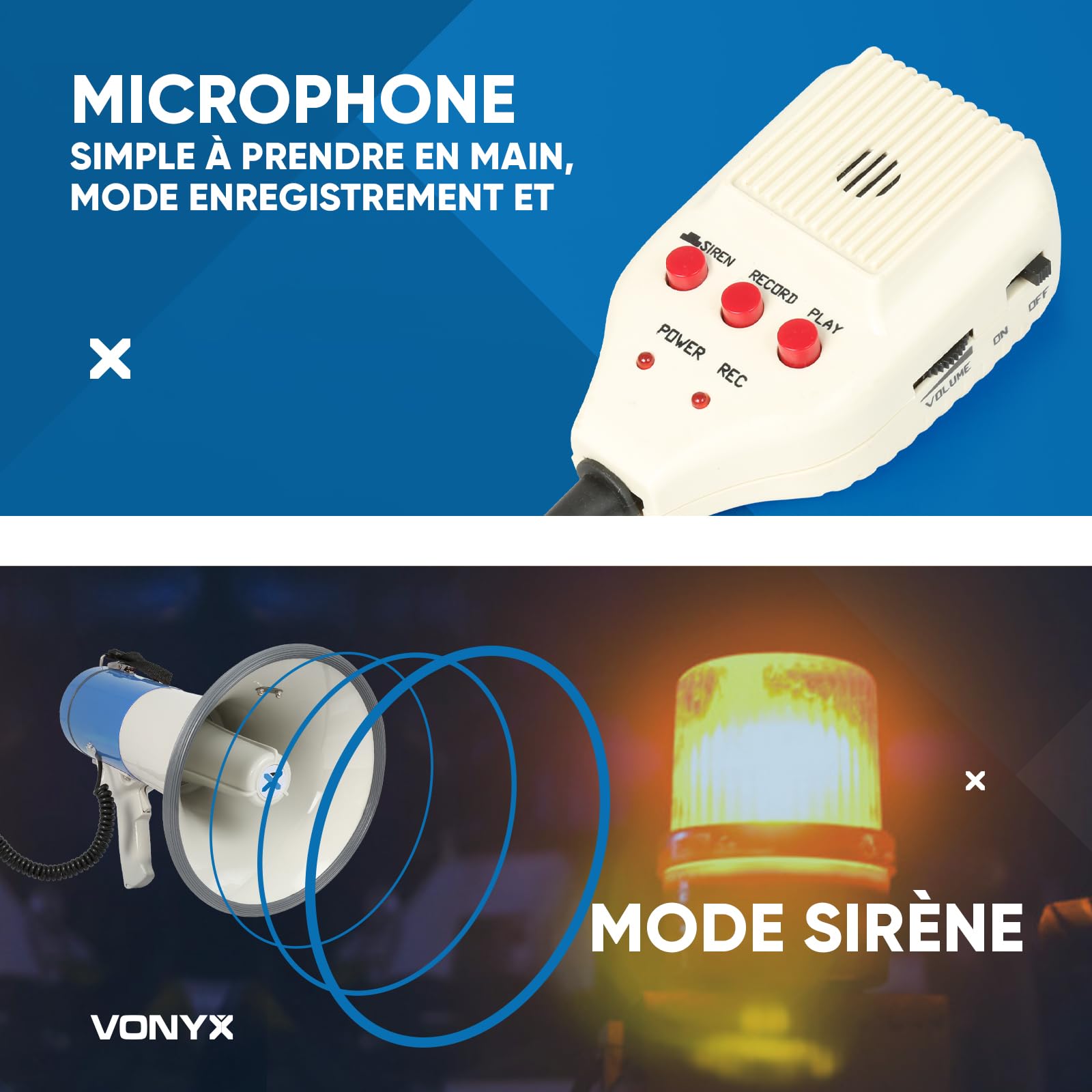 VONYX MEG060 Kit Mégaphone Professionnel 60W - Batterie Lithium-ION Rechargeable, Idéal pour Les Déplacements en Manifestations ou Matchs