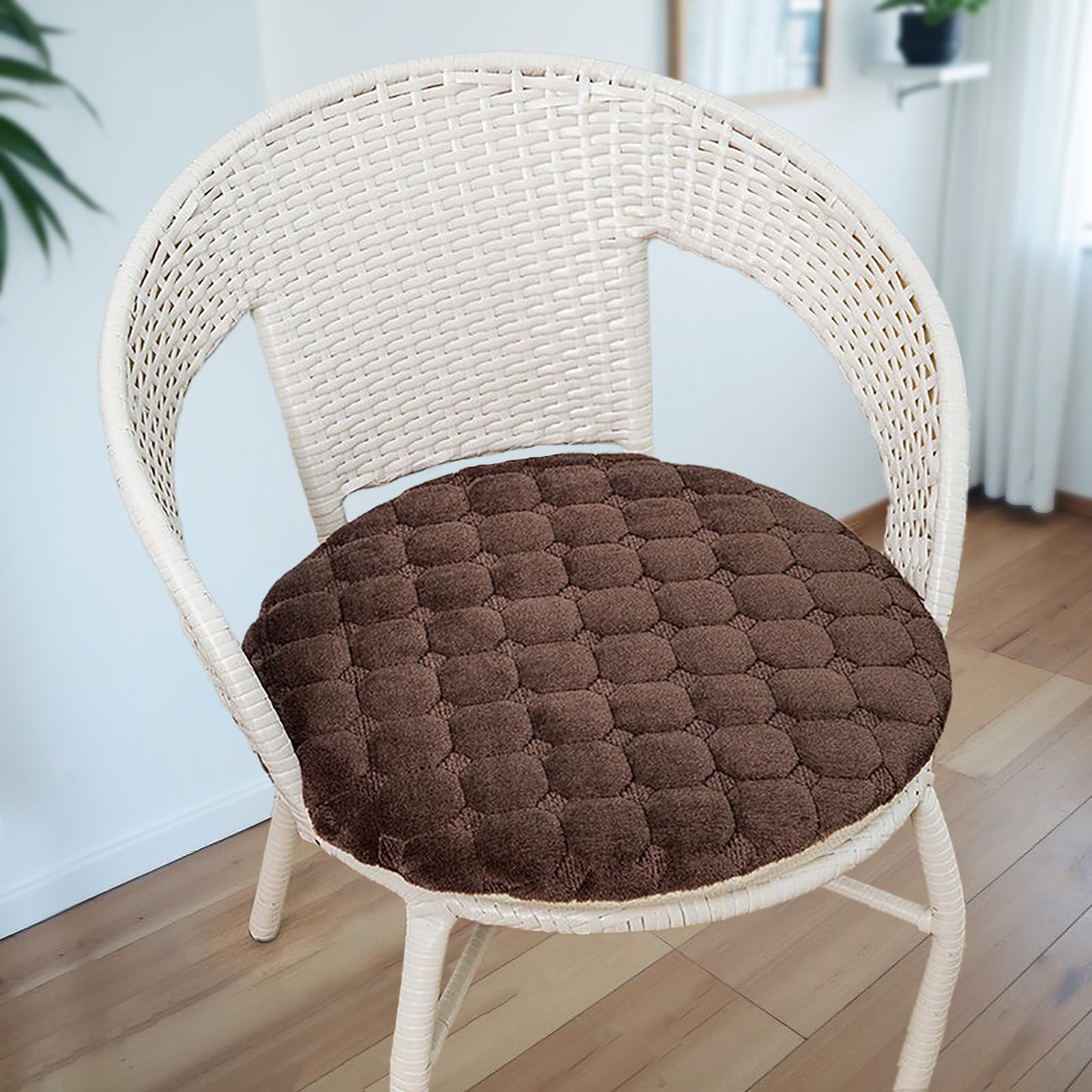 Lot de 6 coussins de chaise ronds en velours côtelé lavables et antidérapants pour extérieur, jardin, cuisine, salle à manger, couleur café foncé, 40 x 40 cm, 2 ou 30 cm.