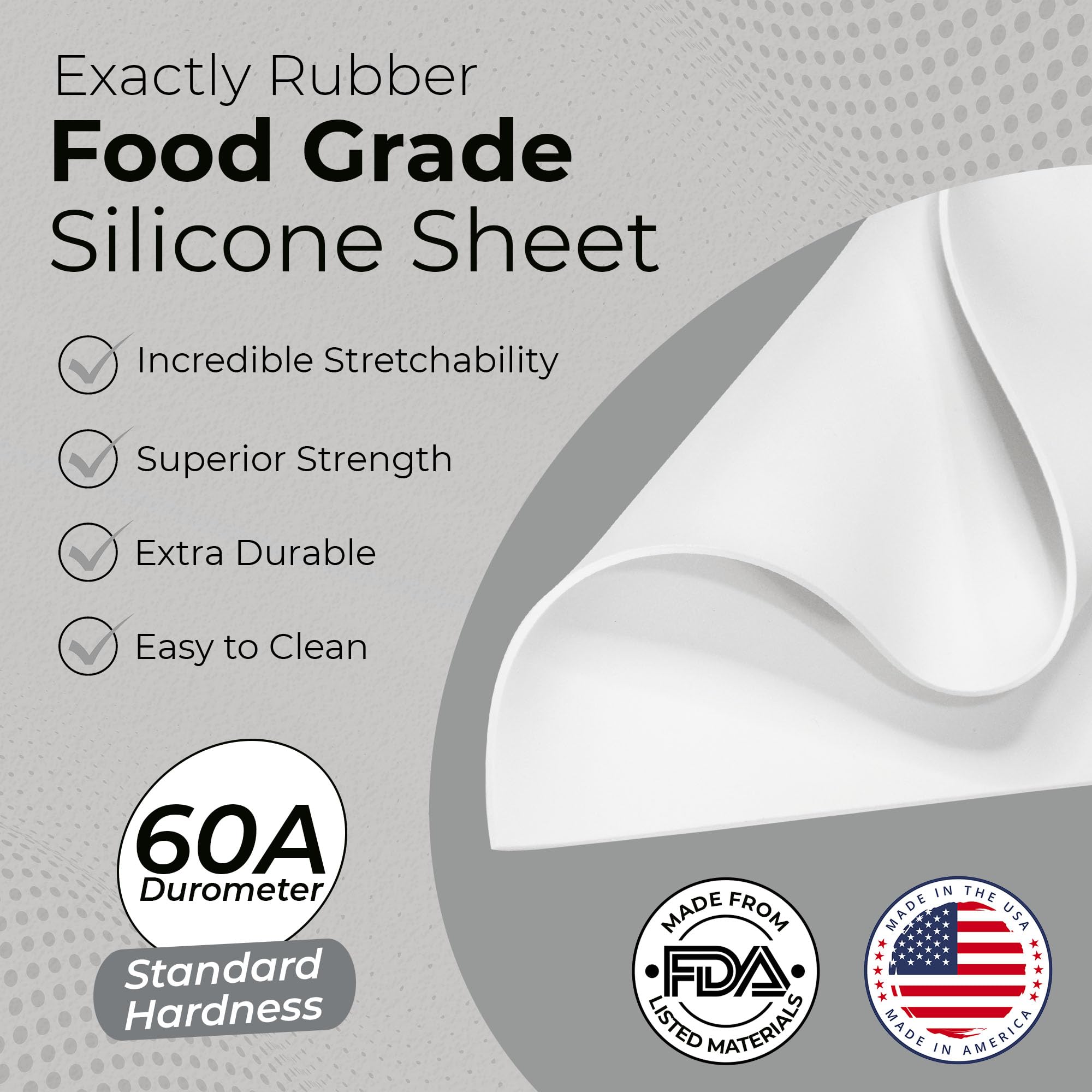 Exactly Rubber - White Silicone Sheet, 60A Durometer Silicone Mat, Food-Grade Rubber Mat with -80 to 450°F Temperature Resistance, 400% Elongation, Silicone Placemat Made in The USA, 1/16 x 12” x 36” — Amazon image 2