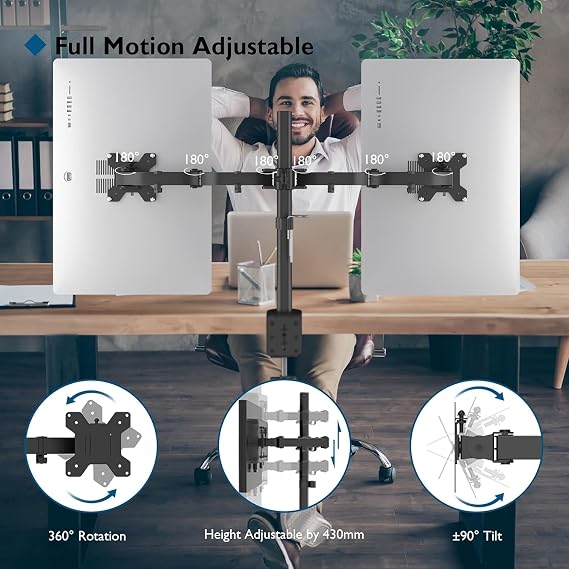 BONTEC Dual Monitor Desk Mount, 13-27 Inch, 22lbs, VESA 75x75/100x100,Black