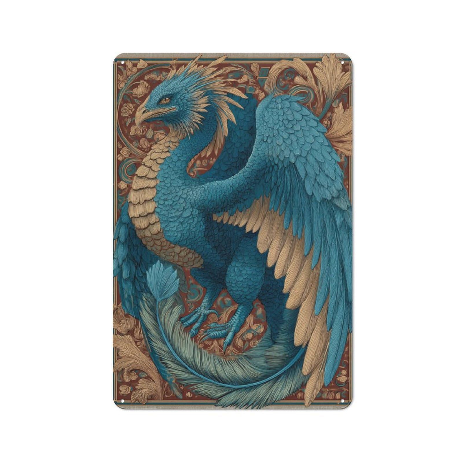 Junmoney Blue Phoenix Majesty Printed Metal Sign 30X20cm For Hallway Wall, For Living Room And Hallway Decor, For Home Office And Studio Walls
