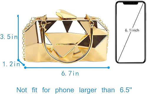 Miniatura 2 de Reberomantic Bolso de mano de metal con patrón de celosía para mujer monedero geométrico de noche G-large Gold, Oro, Color pistola., Rose gold,