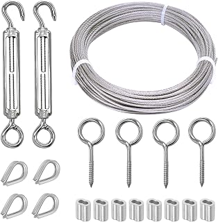 KNLN 66ft 1/16" 304 Stainless Steel Wire Rope Kit w/ M5 Turnbuckle, Thimbles, Crimps for Cable Railing, Clothesline, DIY Balustrades