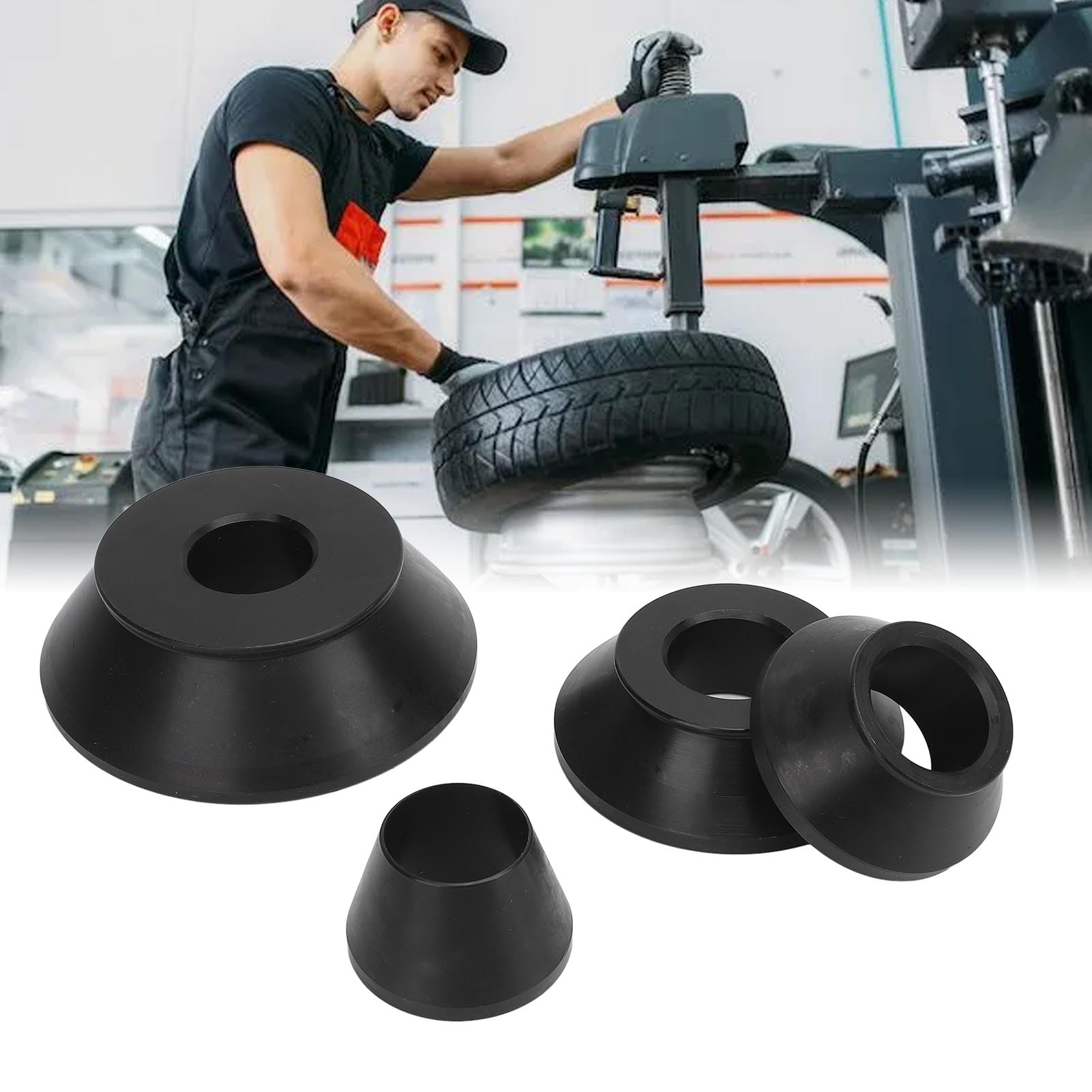Ausla Machine à équilibrer Les Pneus, en Métal, Manuel, Changeur de Pneus, Cône de Centrage, Jeu de Cônes 38 Mm, pour Arbre D'équilibrage de Roue, SUV, Camion, Caravane avec Trous de