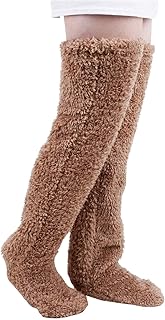 FAIRZ Women Men over the Knee Socks Plush Slipper Stockings High Long Leg Warmers Winter Home Sleeping Socks,Teddy Legs Long Socks.