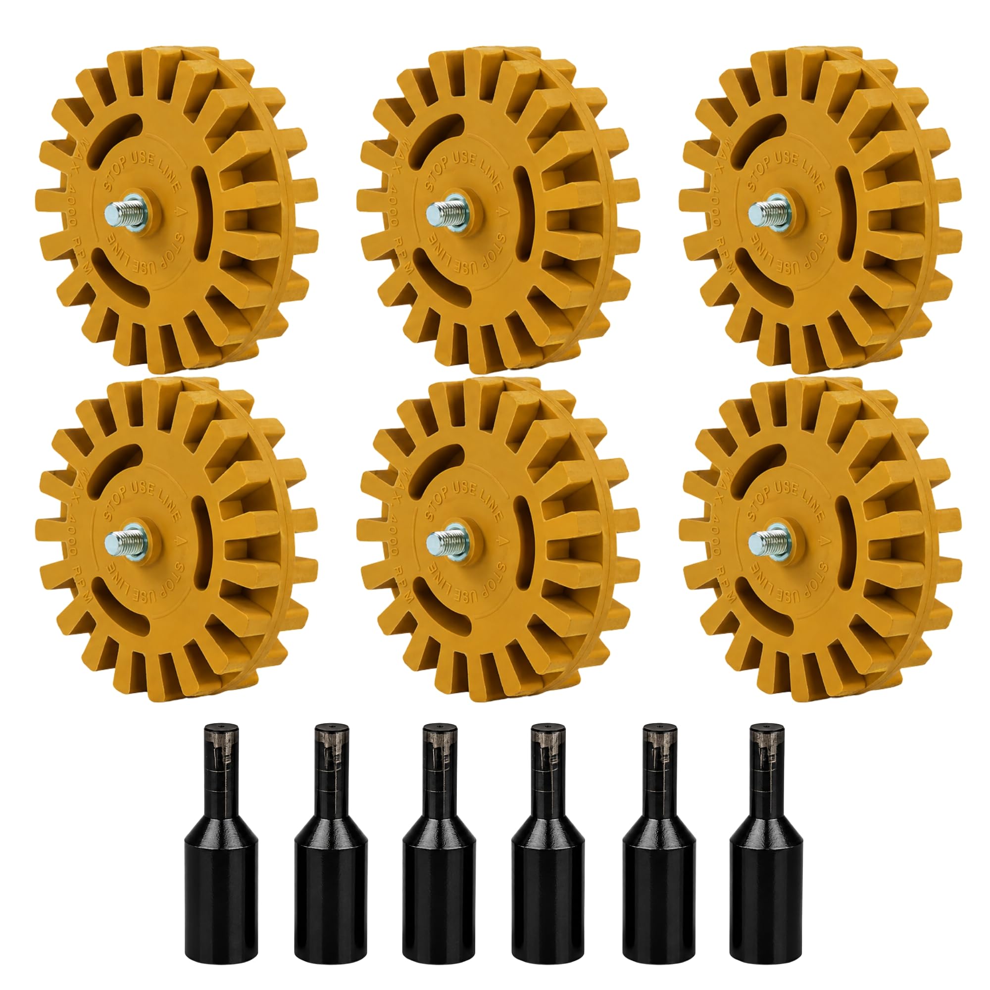 ABN Rubber Eraser Wheel with Drill Adapter 6-pack – Pinstripe, Double Sided Adhesive, Vinyl Decal, Graphics Removal Tool