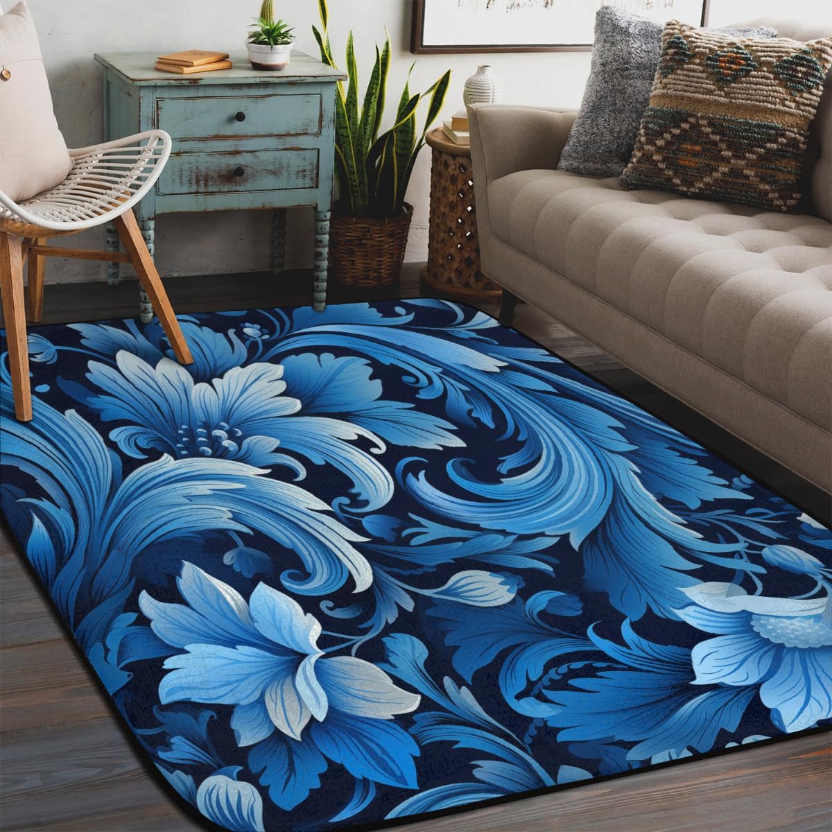 Bathroom Rug Mat 58x80 in, Non Slip Rug Pads for Hardwood Floors and Tiles, Reusable and Washable Tape for Area Rugs, Dual Sided Adhesive Gripper Keep Corners Flat, Flowers of The Feast